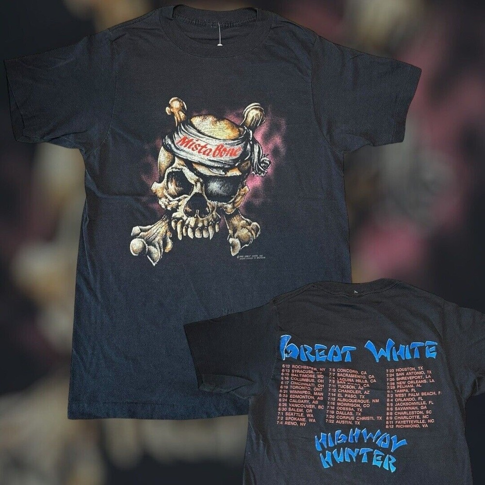 VINTAGE 1989 GREAT WHITE MISTA BONE HIGHWAY HUNTER TOUR SHIRT Size M PAPER THIN!